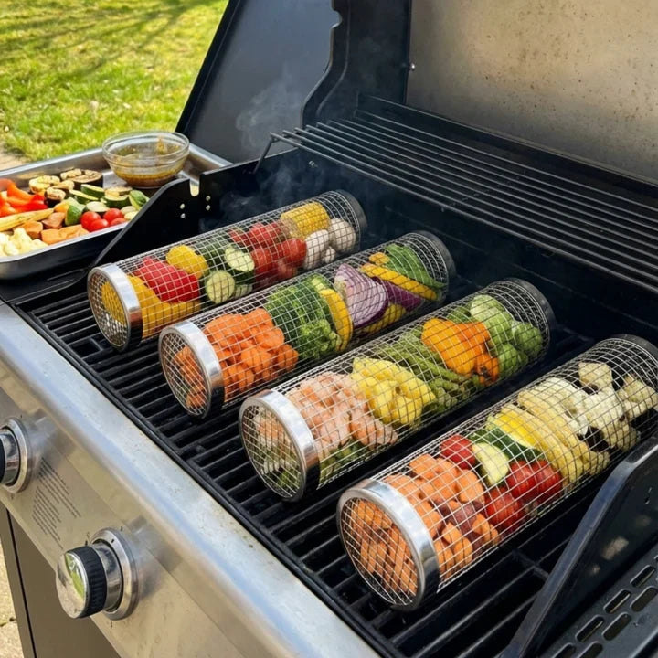 Grill baskets on the grill