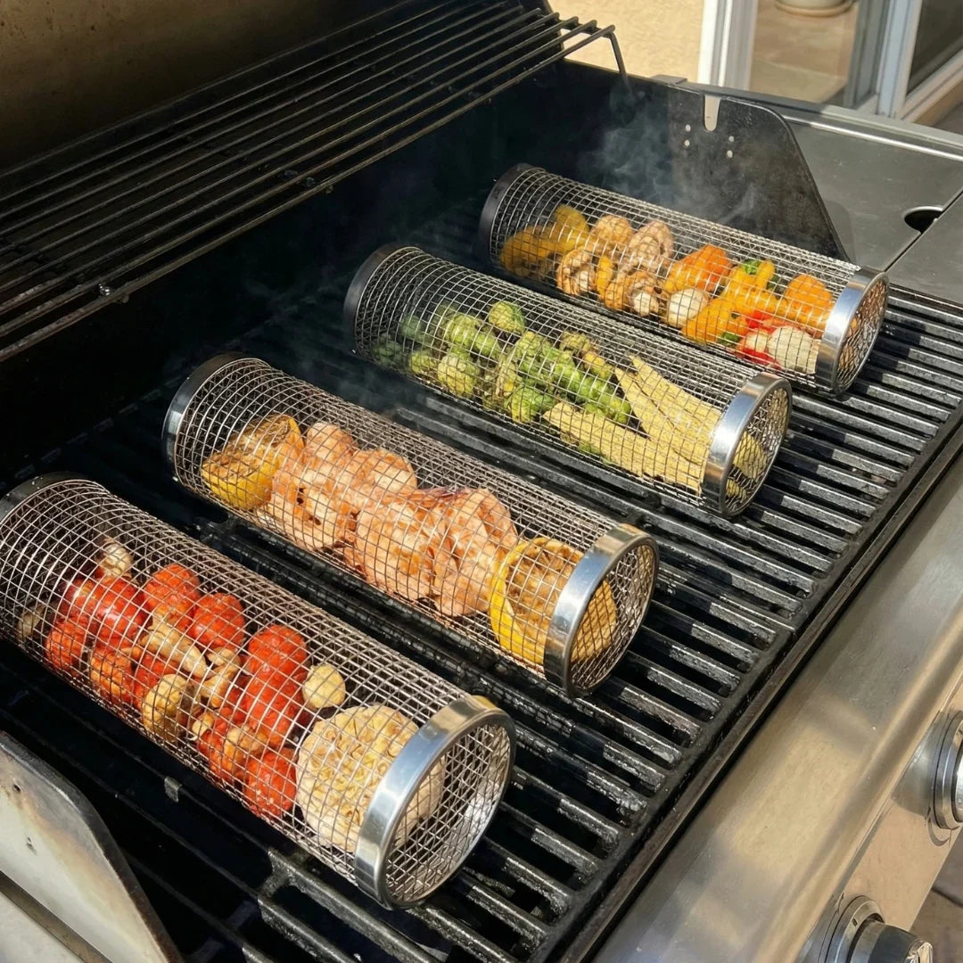 Grill baskets on the grill