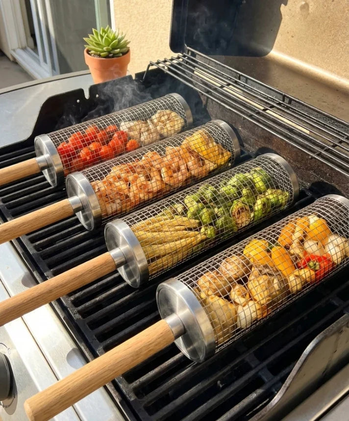 Grill baskets on the grill